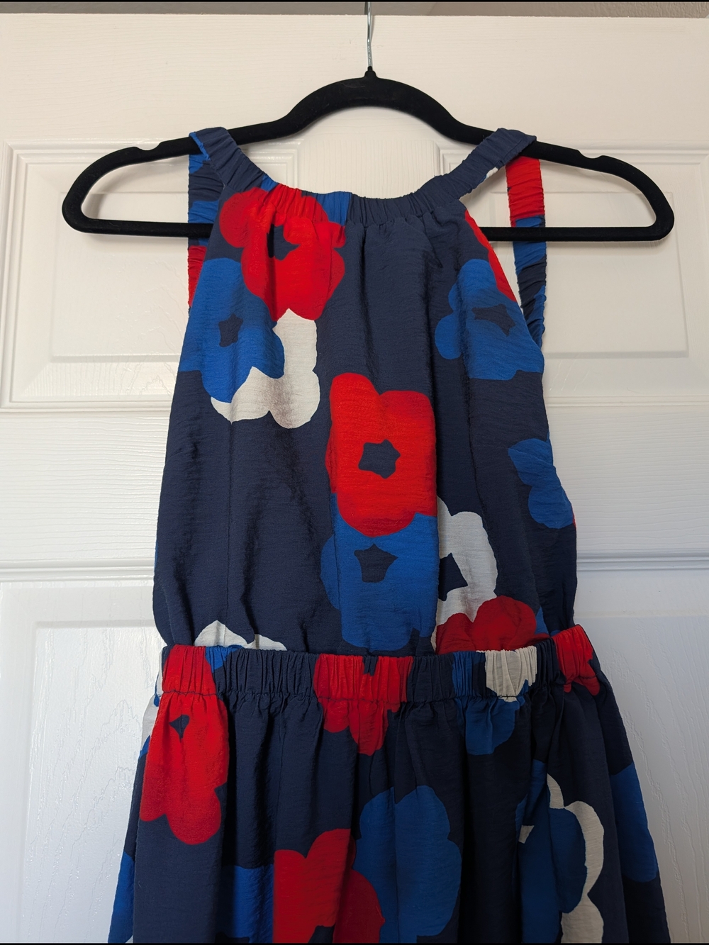 Banana Republic Navy Floral Halter Maxi Dress with Red, Blue & White Flowers M - Picture 4 of 10